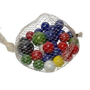 Glass Marbles In Net Bag Multi Color Multi Size Collectible Approx. 23 Pieces
